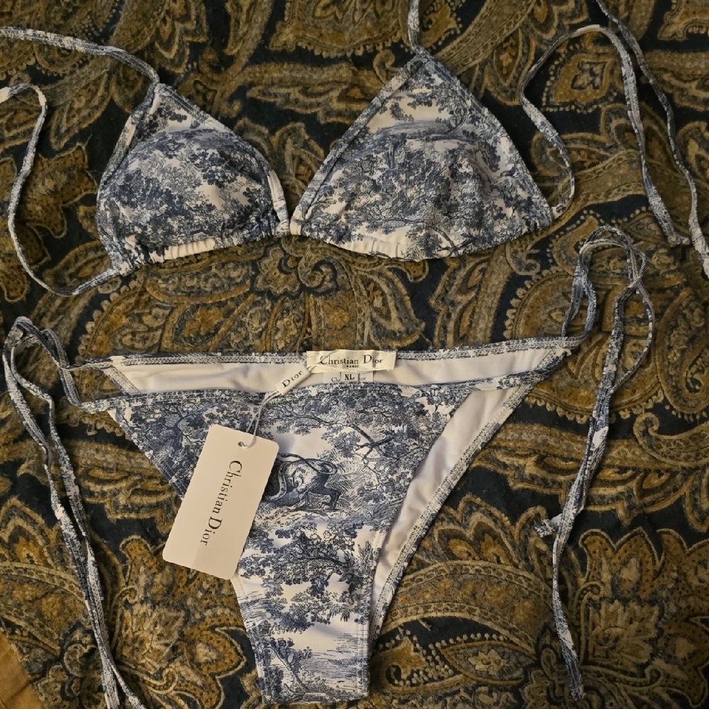Christian Dior Blue and White Bikini Set